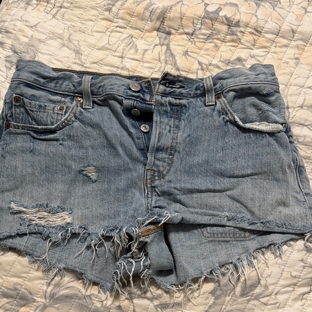 Levi's Blue Distressed Jean Shorts
